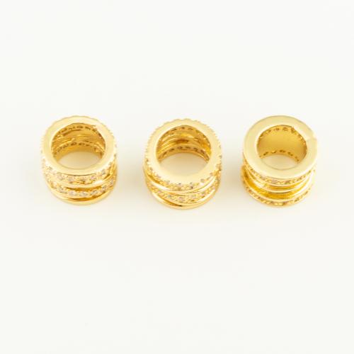 Cubic Zirconia Micro Pave Brass Beads, Column, gold color plated, DIY & micro pave cubic zirconia, nickel, lead & cadmium free, 10x10x7mm, Sold By PC