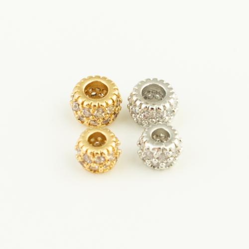 Cubic Zirconia Micro Pave Brass Beads, Round, plated, DIY & micro pave cubic zirconia, more colors for choice, nickel, lead & cadmium free, 6x6x4mm, Sold By PC