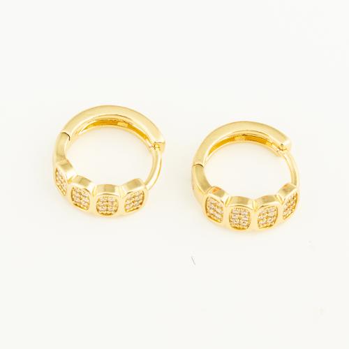 Boucles d'oreilles en laiton zircon cubique pavent, Placage de couleur d'or, pavé de micro zircon & pour femme, protéger l'environnement, sans nickel, plomb et cadmium, 15x14x5mm, Vendu par paire