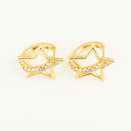 Cubic Zirconia Micro Pave Brass Earring, Star, gold color plated, micro pave cubic zirconia & for woman, nickel, lead & cadmium free, 17x17x15mm, Sold By Pair