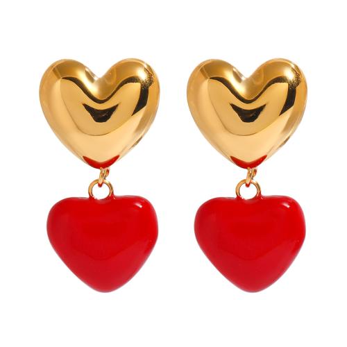 Stainless Steel Stud Earrings, 304 Stainless Steel, Heart, plated, fashion jewelry & for woman & enamel, golden, Sold By Pair