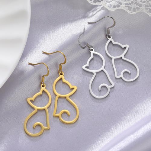 Stainless Steel Drop Earring, 304 Stainless Steel, Cat, plated, fashion jewelry & for woman & hollow, more colors for choice, Sold By PC