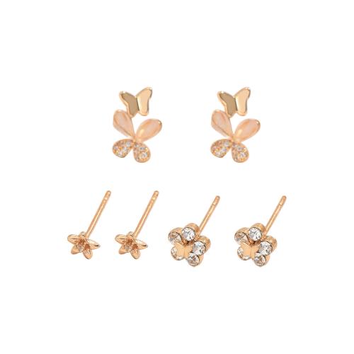 Cubic Zirconia Micro Pave Brass Earring, three pieces & micro pave cubic zirconia & for woman, golden, Sold By Set