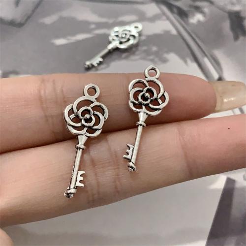 Tibetan Style Key Pendants, antique silver color plated, DIY, 11x28mm, 100PCs/Bag, Sold By Bag