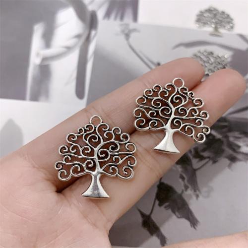 Pendentifs en alliage de zinc, Arbre de vie, Plaqué de couleur d'argent, DIY, 26x26mm, 100PC/sac, Vendu par sac