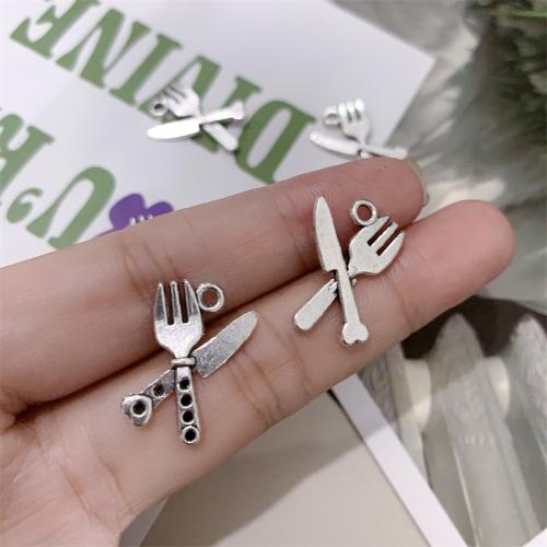 Tibetan Style Pendants, Knife and Fork, antique silver color plated, DIY, 14x21mm, 100PCs/Bag, Sold By Bag