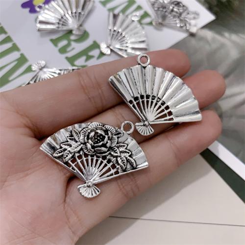 Tibetan Style Pendants, Fan, antique silver color plated, DIY, 37x28mm, 100PCs/Bag, Sold By Bag