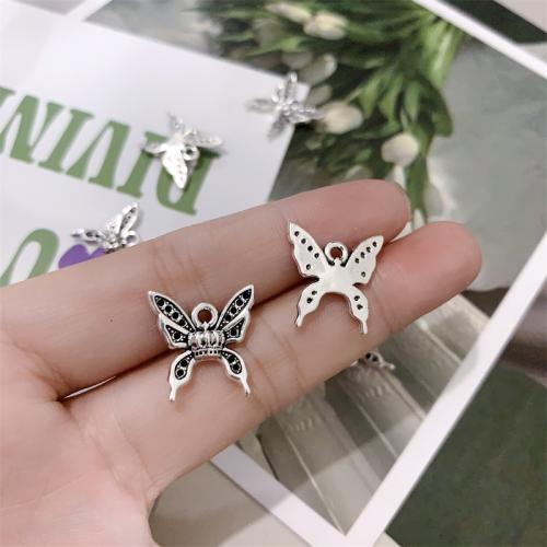 Tibetan Style Animal Pendants, Butterfly, antique silver color plated, DIY, 17x17mm, 100PCs/Bag, Sold By Bag