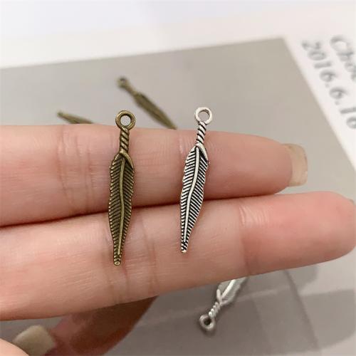 Tibetan Style Feather Pendants, plated, DIY, more colors for choice, 5x28mm, 100PCs/Bag, Sold By Bag