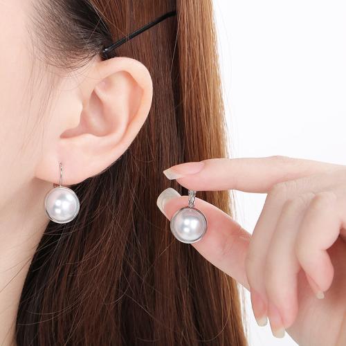 Stainless Steel Lever Back Earring, 304 Stainless Steel, with Shell, Vacuum Ion Plating, for woman, more colors for choice, Sold By Pair