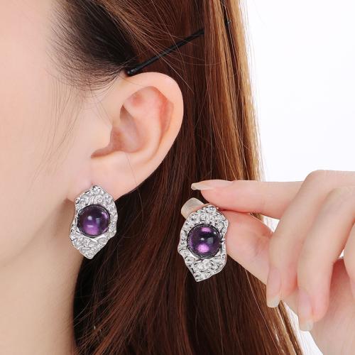 Boucle d'oreille de gaujon en acier inoxydable, Acier inoxydable 304, avec Oeil de chat, pour femme, plus de couleurs à choisir, Vendu par paire