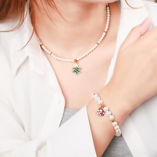 Shell Pearl Bracelet and Necklace, with 304 Stainless Steel & Tibetan Style, handmade, Christmas jewelry & different styles for choice & for woman & enamel, Sold By PC