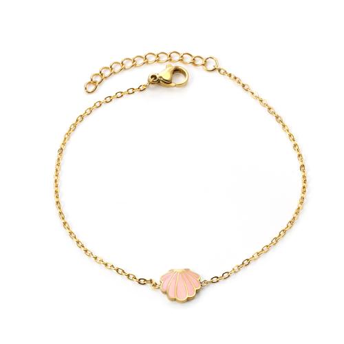 304 Stainless Steel Bracelet, with 1.2inch extender chain, Shell, gold color plated, for woman & enamel, Length:Approx 7 Inch, Sold By PC