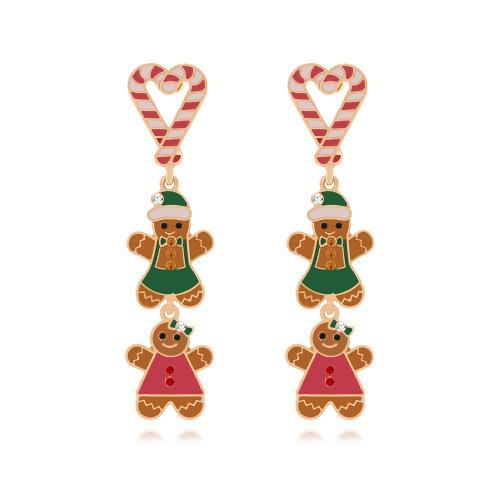 Tibetan Style Stud Earring, Christmas Design & fashion jewelry & for woman & enamel & with rhinestone, multi-colored, 63x15mm, Sold By Pair