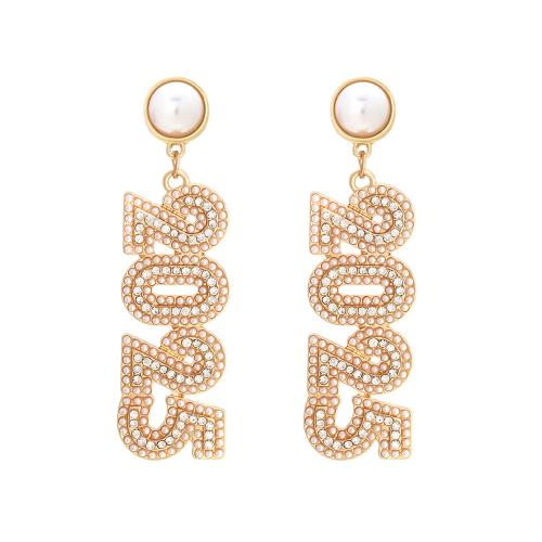 Boucle d'oreille dormeuse en alliage de zinc, bijoux de mode & pour femme & avec strass, doré, 70x20mm, Vendu par paire