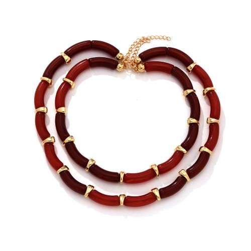 Collier résine, avec 7cm chaînes de rallonge, Double couche & bijoux de mode & pour femme, rouge, Longueur:Environ 46 cm, Environ 60 cm, Vendu par PC