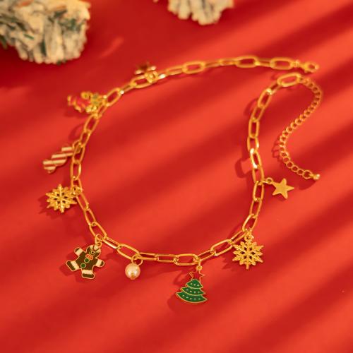 Tibetan Style Jewelry Sets, with iron chain & Plastic Pearl, Christmas Design & fashion jewelry & different styles for choice & for woman & enamel, golden, Sold By PC