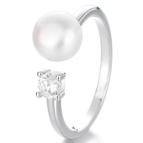 Zircon cubique Micro Pave Sterling Silver Rings, Argent sterling 925, avec Shell Pearl, bijoux de mode & pavé de micro zircon & pour femme, Diamètre intérieur:Environ 17mm, Vendu par PC