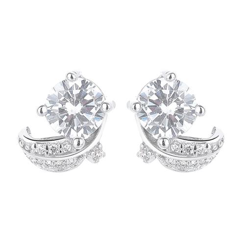 Pendientes de Micro Pavé de Zirconía Cúbica en Plata de Ley, Plata de ley 925, Joyería & micro arcilla de zirconia cúbica & para mujer, más colores para la opción, 7.20x8.50mm, Vendido por Par