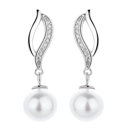 Pendientes de Micro Pavé de Zirconía Cúbica en Plata de Ley, Plata de ley 925, con Shell Pearl, Joyería & micro arcilla de zirconia cúbica & para mujer, más colores para la opción, 8x26.50mm, Vendido por Par