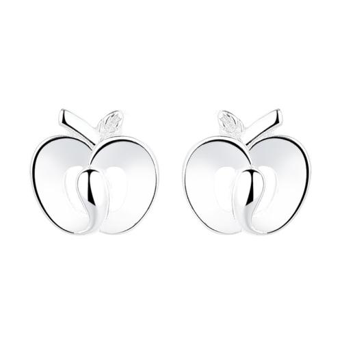 925 Sterling Silver Stud Earrings, Apple, fashion jewelry & for woman, more colors for choice, 6.80mm, Sold By Pair