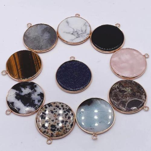 Gemstone Pendants Jewelry, Natural Stone, with Brass & Iron, Flat Round, gold color plated, DIY & different materials for choice, more colors for choice, 30mm, Sold By PC