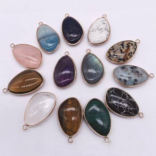 Gemstone Pendants Jewelry, Natural Stone, with Brass & Iron, Teardrop, gold color plated, DIY & different materials for choice, more colors for choice, 20x30x8mm, Sold By PC