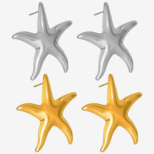 Stainless Steel Stud Earrings, 304 Stainless Steel, Starfish, Vacuum Ion Plating, fashion jewelry & for woman, more colors for choice, 38x38mm, Sold By Pair