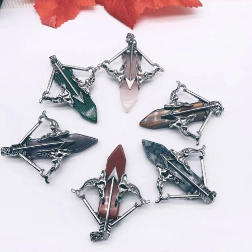 Gemstone Pendants Jewelry, Natural Stone, with Tibetan Style, silver color plated, DIY & different materials for choice, more colors for choice, 64x54x10.50mm, Sold By PC