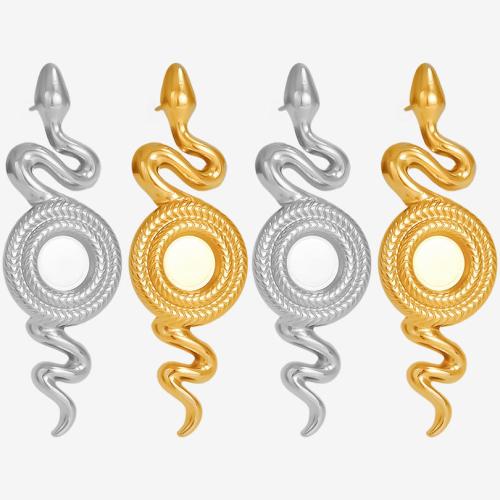 Clou de boucle d'oreille en acier inoxydable, Acier inoxydable 304, serpent, bijoux de mode & pour femme, plus de couleurs à choisir, 13x39mm, Vendu par paire