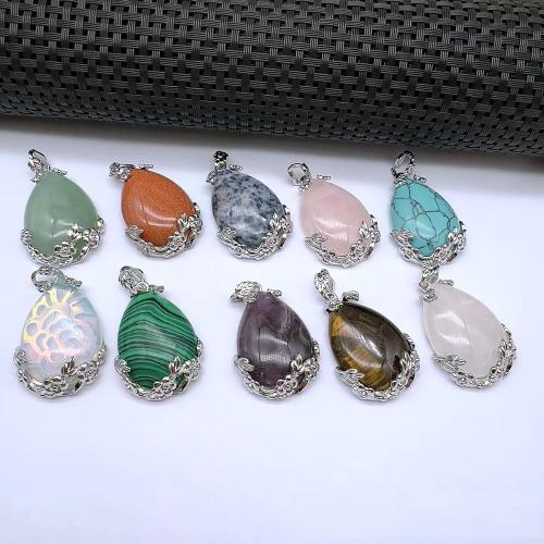 Gemstone Pendants Jewelry, Natural Stone, with Tibetan Style, Teardrop, silver color plated, DIY & different materials for choice, more colors for choice, nickel, lead & cadmium free, 26x38mm, Sold By PC