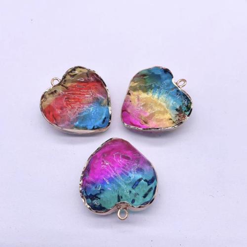 Brass Jewelry Pendants, Glass, with Brass & Iron, Heart, gold color plated, DIY, more colors for choice, Diameter 30mm, thickness 13-15mm, Sold By PC