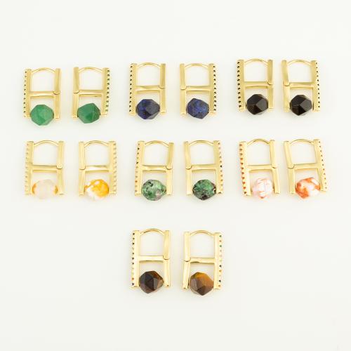 Brass Huggie Hoop Earring, with Gemstone Chips, gold color plated, for woman, more colors for choice, nickel, lead & cadmium free, 23x13x7mm, Sold By Pair