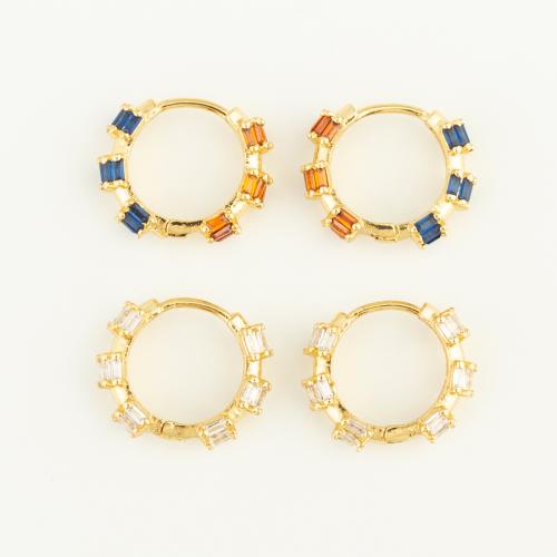 Boucles d'oreilles en laiton zircon cubique pavent, Placage de couleur d'or, pavé de micro zircon & pour femme, plus de couleurs à choisir, protéger l'environnement, sans nickel, plomb et cadmium, 16x14x5mm, Vendu par paire