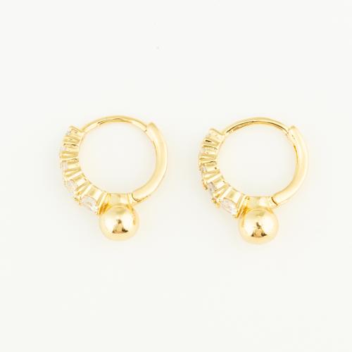 Boucles d'oreilles en laiton zircon cubique pavent, Placage de couleur d'or, pavé de micro zircon & pour femme, protéger l'environnement, sans nickel, plomb et cadmium, 16x13x5mm, Vendu par PC