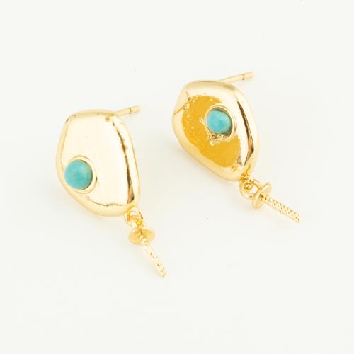 Brass Earring Drop Component, with turquoise, irregular, gold color plated, DIY, nickel, lead & cadmium free, 14x10x4mm, Sold By Pair