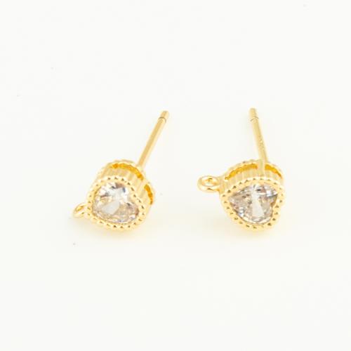 Brass Earring Drop Component, Heart, gold color plated, DIY & micro pave cubic zirconia, nickel, lead & cadmium free, 7x5x3mm, Sold By Pair