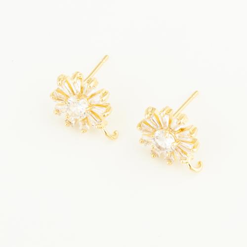 Boucles d'oreilles en laiton zircon cubique pavent, fleur, Placage, DIY & pavé de micro zircon, plus de couleurs à choisir, protéger l'environnement, sans nickel, plomb et cadmium, 15x11x4mm, Longueur:12 cm, Vendu par paire