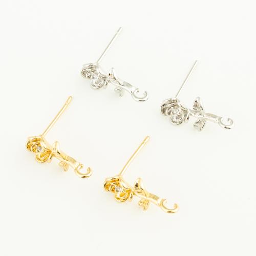 Brass Earring Drop Component, Rose, plated, DIY & micro pave cubic zirconia, more colors for choice, nickel, lead & cadmium free, 17x9x2mm, Sold By Pair