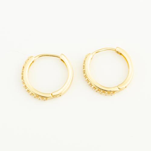 Boucles d'oreilles en laiton zircon cubique pavent, Rond, Placage de couleur d'or, pavé de micro zircon & pour femme, protéger l'environnement, sans nickel, plomb et cadmium, 17x16x3mm, Vendu par paire