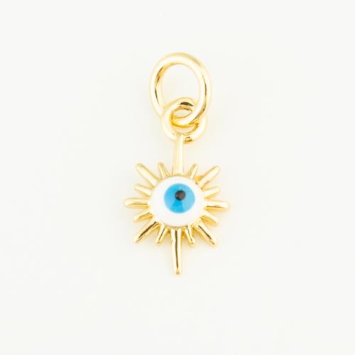 Evil Eye Pendants, Brass, gold color plated, DIY & evil eye pattern & enamel, nickel, lead & cadmium free, 12x6x2mm, Sold By PC