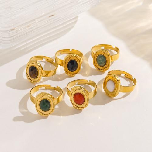 Stainless Steel Finger Ring, 304 Stainless Steel, with Natural Stone, gold color plated, different materials for choice & for woman, more colors for choice, Sold By PC