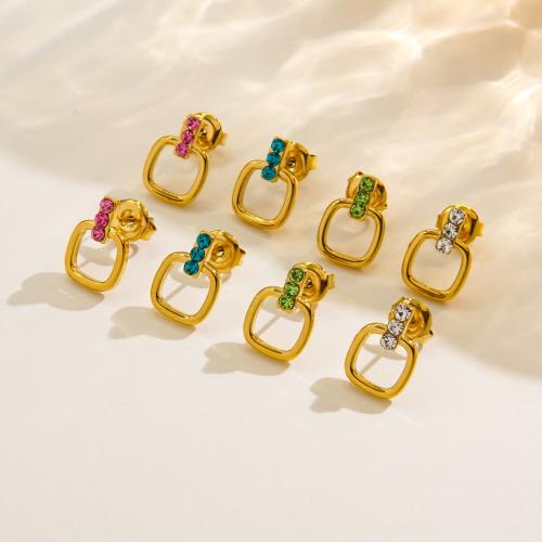 Pendientes de Acero Inoxidable, acero inoxidable 304, chapado en color dorado, micro arcilla de zirconia cúbica & para mujer, más colores para la opción, Vendido por Par