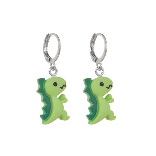 Resin Earring, with Iron, Dinosaur, fashion jewelry, green, 35mm, Sold By Pair