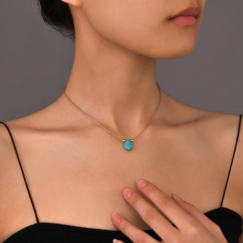 Fashion Turquoise Necklace, Wax Cord, with turquoise, with 7cm extender chain, fashion jewelry, Length:38 cm, Sold By PC