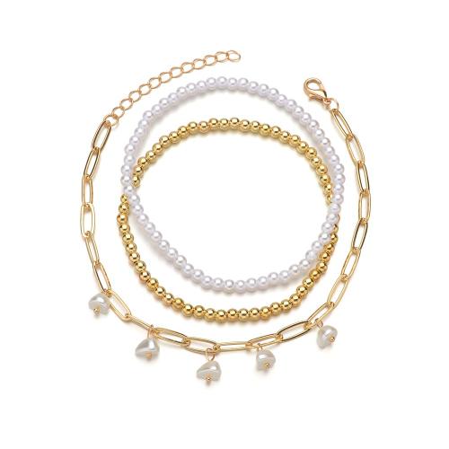 Fashion Jewelry Anklet, Seedbead, with Plastic Pearl & Tibetan Style, three pieces, Sold By Set