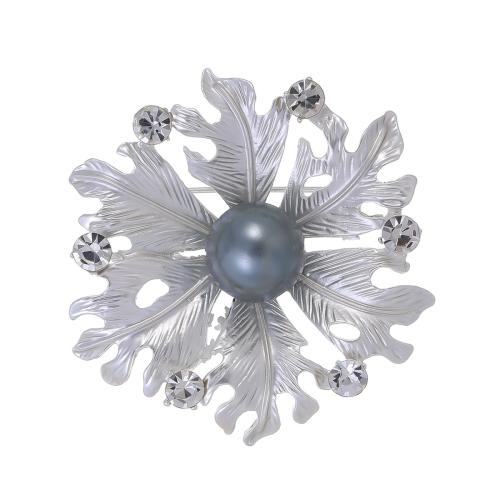 Tibetan Style Brooches, with Plastic Pearl, Leaf, plated, fashion jewelry & Unisex & with rhinestone, more colors for choice, Sold By PC