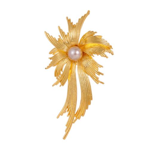 Tibetan Style Brooches, with Plastic Pearl, Flower, plated, fashion jewelry & Unisex, gold, Sold By PC