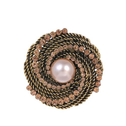 Tibetan Style Brooches, with Plastic Pearl, Flower, antique gold color plated, fashion jewelry & Unisex & with rhinestone, Sold By PC