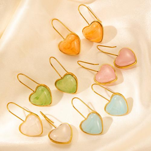 Titanium Steel  Earring, with Resin, Heart, plated, fashion jewelry & for woman, more colors for choice, Sold By Pair